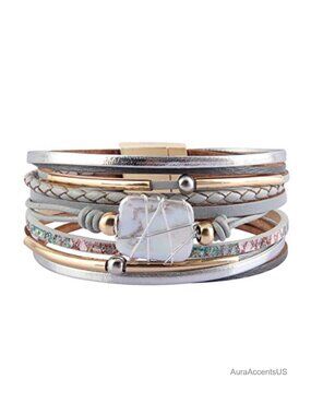 Handmade Leather Cuff Wrap Bracelet with Baroque Pearl Boho Jewelry